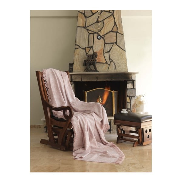 Ružová bavlnená deka Linen, 170 x 220 cm
