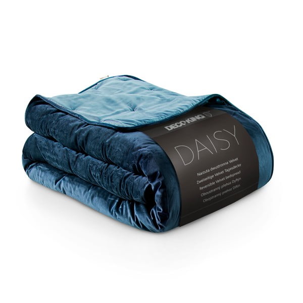 Modrá zamatová prikrývka na jednolôžko DecoKing Daisy, 210 x 170 cm-image-3
