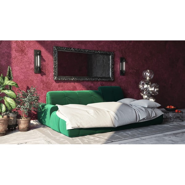 Tmavozelená zamatová rozkladacia rohová pohovka Devichy Tous, ľavý roh-image-1