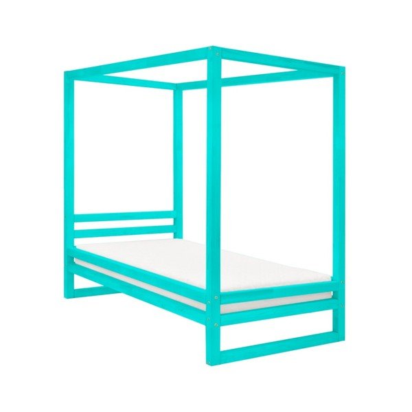 Tyrkysovomodrá drevená jednolôžková posteľ Benlemi Baldee, 200 × 90 cm