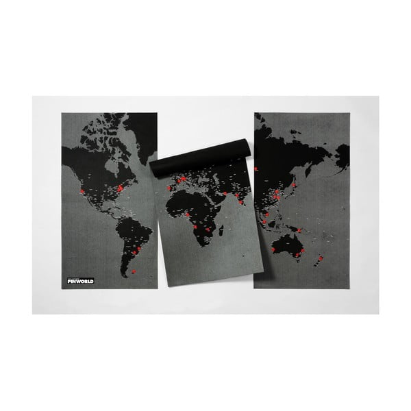 Čierna nástenná mapa sveta Palomar Pin World XL, 198 × 124 cm