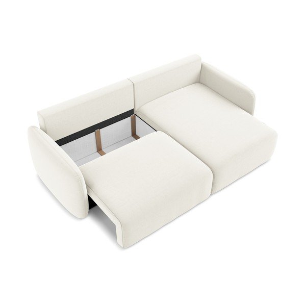 Krémová zamatová rozkladacia/s úložným priestorom rohová pohovka (pravý roh/s leňoškou) Kalena – Makamii-image-4