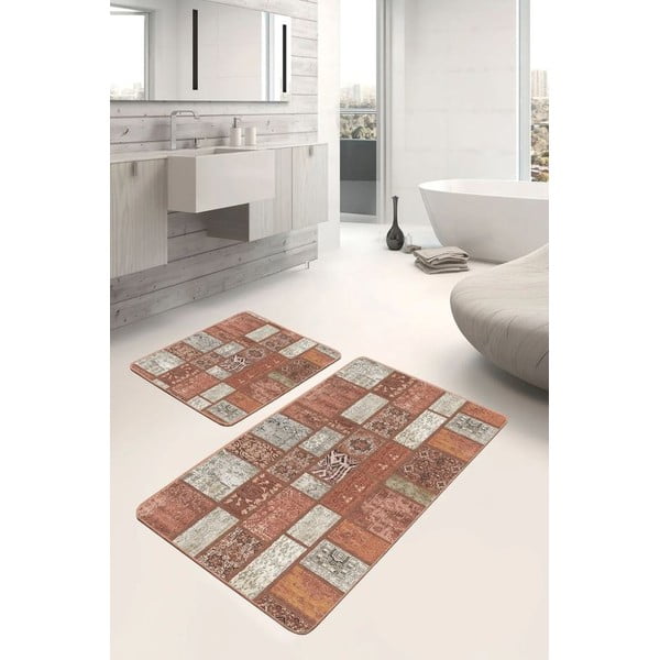 Hnedé zamatové kúpeľňové predložky v súprave 2 ks 60x100 cm – Mila Home-image-3