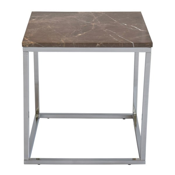 Hnedý mramorový odkladací stolík s chrómovanou podnožou RGE Accent, šírka 50 cm

