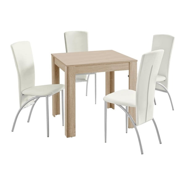 Set jedálenského stola a 4 bielych jedálenských stoličiek Støraa Lori Nevada Duro Oak White