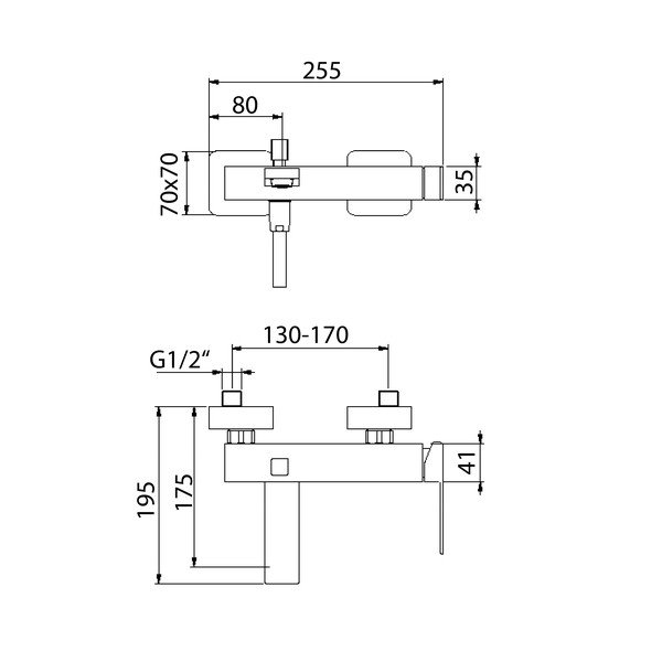 Matne čierna nástenná vaňová batéria (2 výstupy) Latus – Sapho-image-1