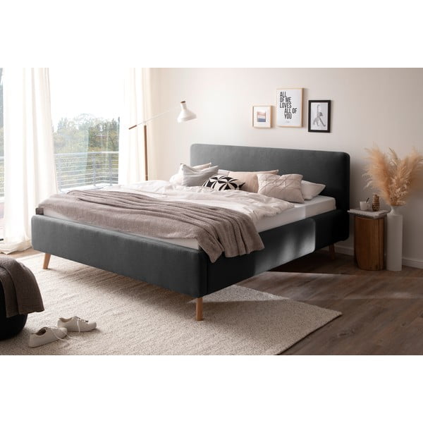 Antracitová čalúnená dvojlôžková posteľ s úložným priestorom s roštom 160x200 cm Mattis – Meise Möbel-image-3