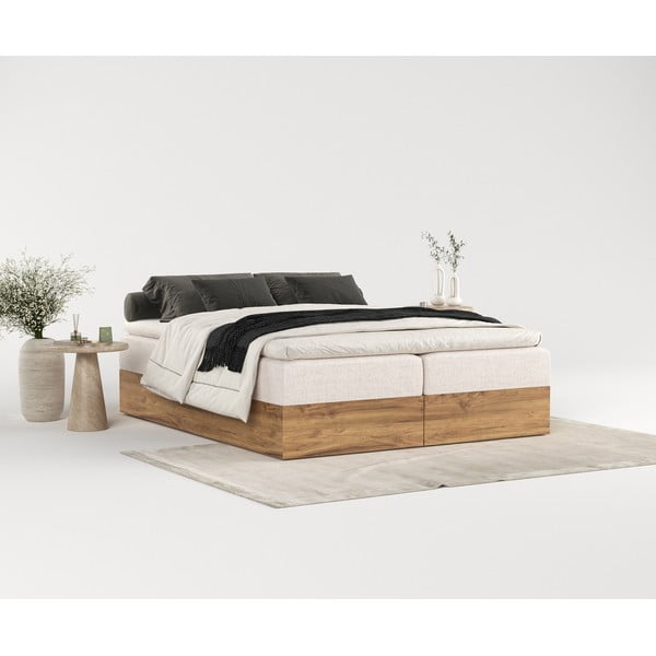Boxspring posteľ s úložným priestorom v béžovo-prírodnej farbe 180x200 cm Faro – Maison de Rêve-image-1