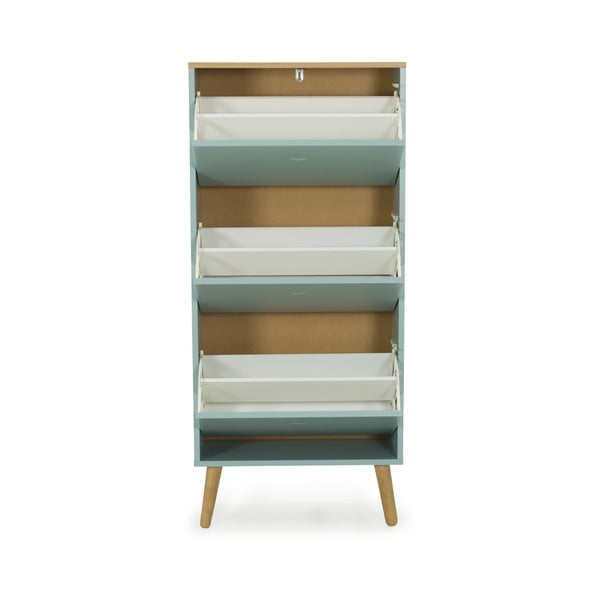 Zelená skrinka na topánky s detailmi v dekore dubového dreva s 3 výkopy Tenzo Dot-image-2