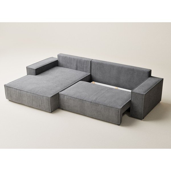 Sivá ženilková rozkladacia/s úložným priestorom rohová pohovka (ľavý roh/s leňoškou) Maze – Maison de Rêve-image-3