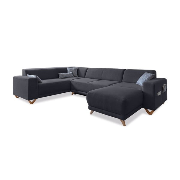 Antracitová rozkladacia/s úložným priestorom rohová pohovka (ľavý roh/do tvaru "U") Classy Sophie – Miuform