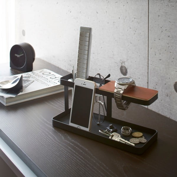 Čierny multifunkčný stojan s detailom z bukového dreva YAMAZAKI Tower Desk Bar-image-2