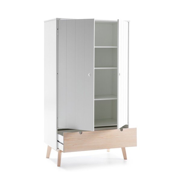 Biela detská šatníková skriňa s nohami z borovicového dreva Marckeric Kiara-image-3