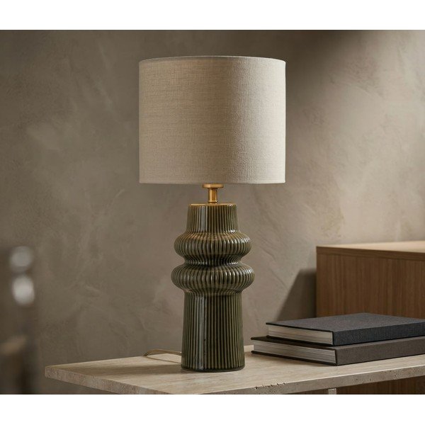 Khaki/krémovobiela keramická stolová lampa s textilným tienidlom (výška  64,5 cm) Harmony – Mauro Ferretti-image-1