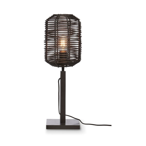 Čierna stolová lampa s ratanovým tienidlom (výška 45 cm) Tanami – Good&amp;Mojo