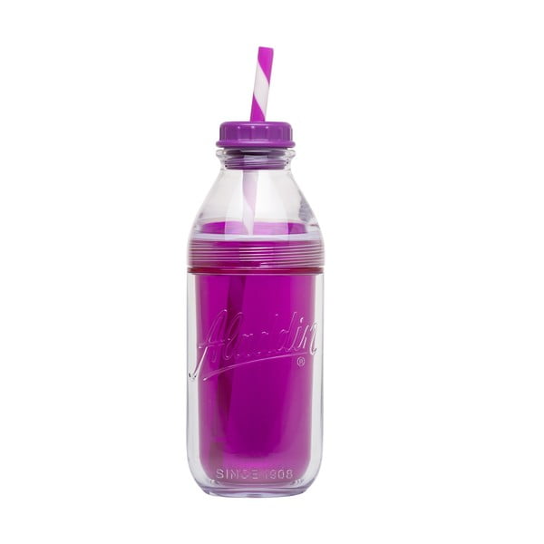 Fľaša na vodu Alladin so slamkou, fialová