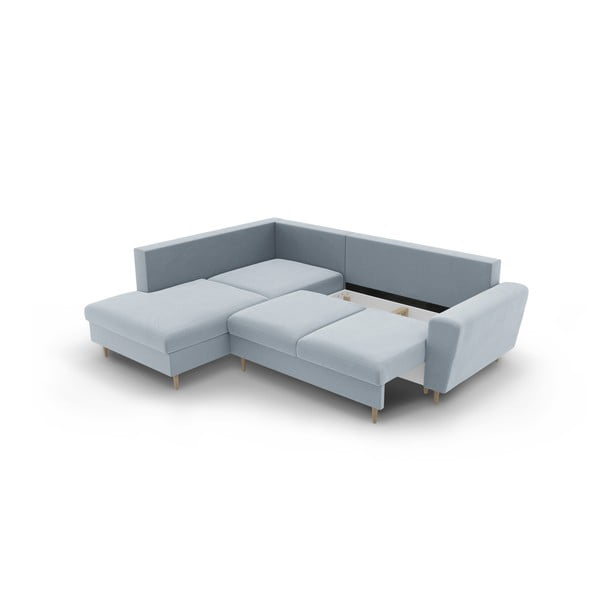 Svetlomodrá zamatová rozkladacia/s úložným priestorom rohová pohovka (ľavý roh/do L) Kyoto – Cosmopolitan Design-image-3