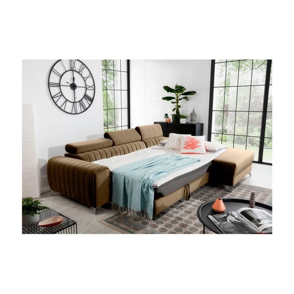 Svetlohnedá zamatová rozkladacia/s úložným priestorom rohová pohovka (pravý roh/s leňoškou) Grayson – ELTAP-image-4