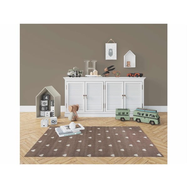 Hnedý koberec so srdiečkami KICOTI Beige Dots, 133 × 190 cm-image-2
