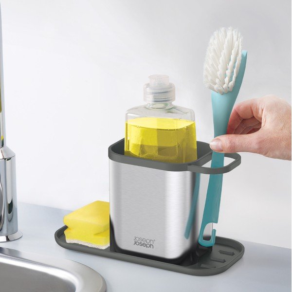 Kovový stojan na umývacie prostriedky v lesklej striebornej farbe Duo Steel – Joseph Joseph-image-2