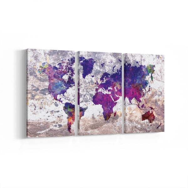 Sada 3 fialových obrazov World, 30 × 60 cm