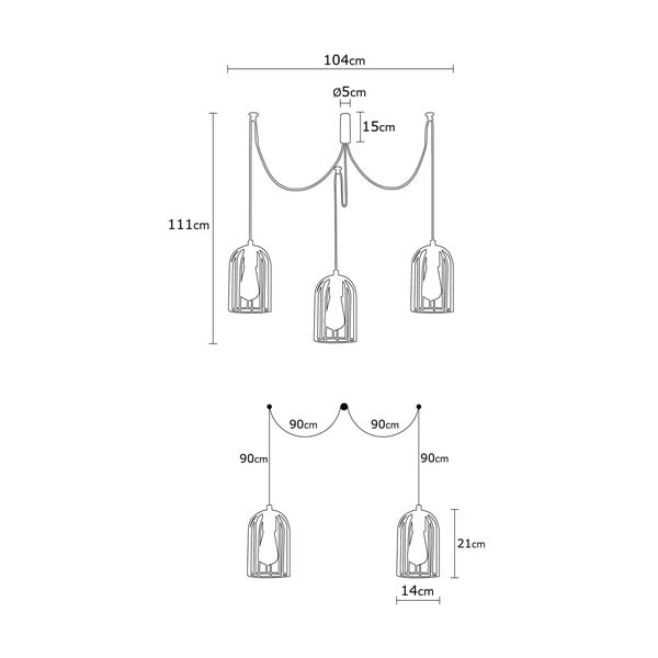 Čierne závesné svietidlo pre 3 žiarovky Opviq lights Pamukkale-image-2