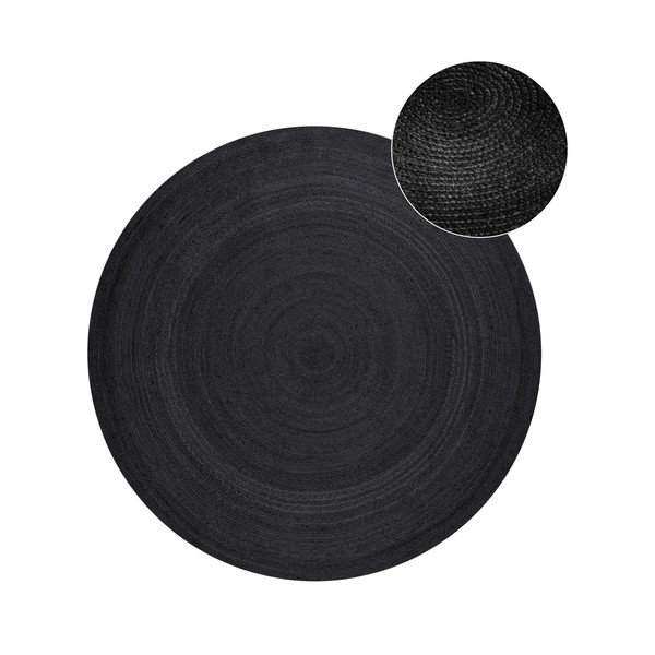 Čierny obojstranný/ručne tkaný jutový okrúhly koberec ø 140 cm Braided  – Hanse Home