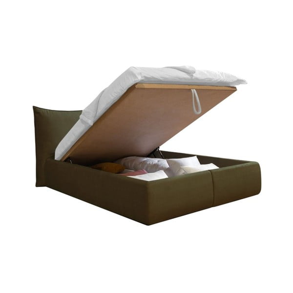 Tmavozelená zamatová čalúnená dvojlôžková posteľ s úložným priestorom s roštom 160x200 cm Jade - Bobochic Paris-image-3