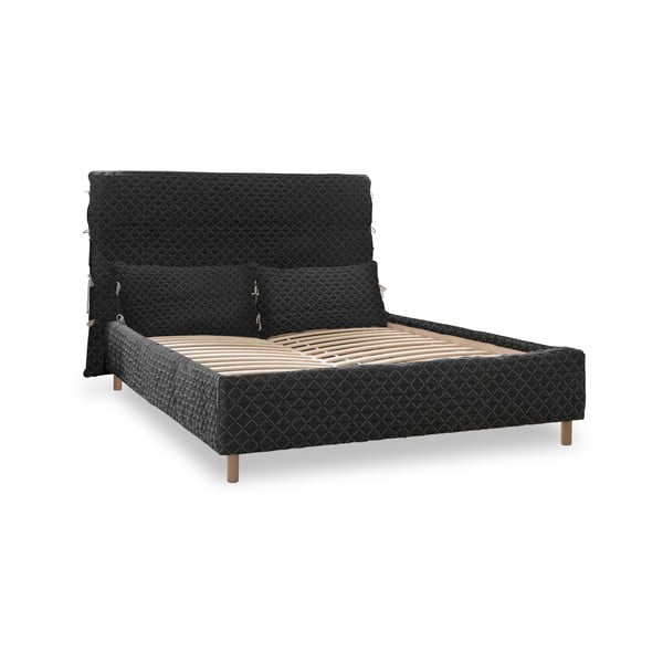 Čierna čalúnená dvojlôžková posteľ s roštom 140x200 cm Sleepy Luna – Miuform