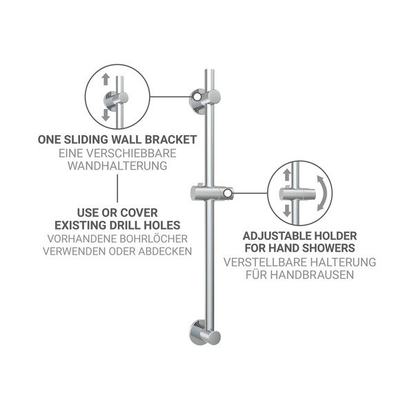 Sprchová tyč bez vŕtania z nehrdzavejúcej ocele v lesklej striebornej farbe posuvný držiak 70 cm – Wenko-image-3