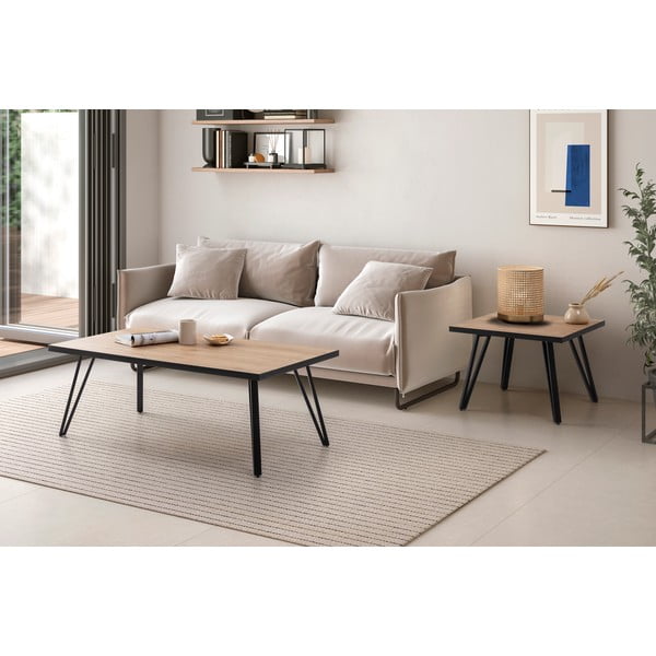 Čierny/prírodný konferenčný stolík s doskou v dubovom dekore 60x120 cm Sindi – Marckeric-image-1