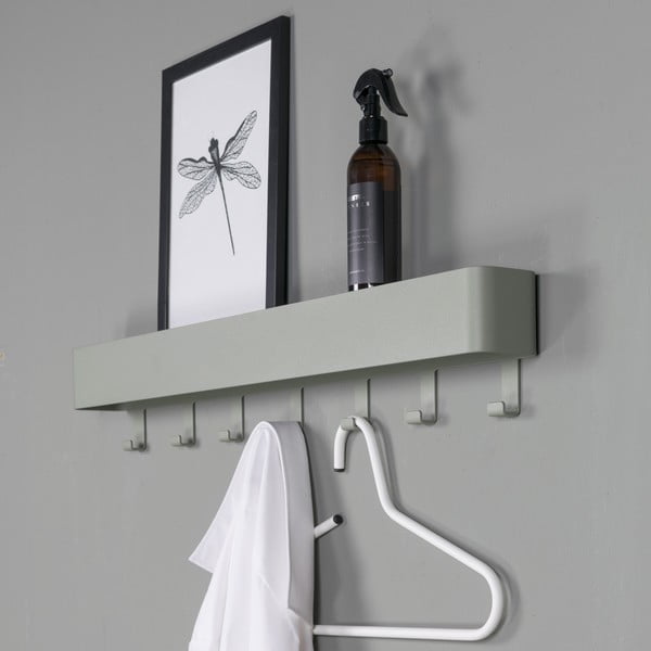 Sivozelený kovový nástenný vešiak s poličkou 72 cm Dax Play – Spinder Design-image-4