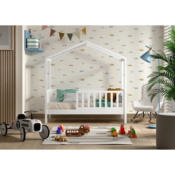 Biela domčeková detská posteľ z borovicového dreva s roštom 70x140 cm DALLAS – Vipack-image-1