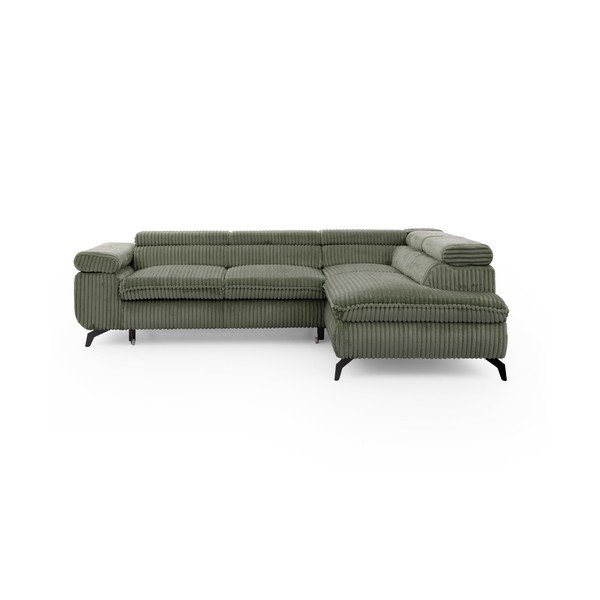 Zelená menčestrová rohová pohovka (pravý roh/do L) Marbeya  – Ropez