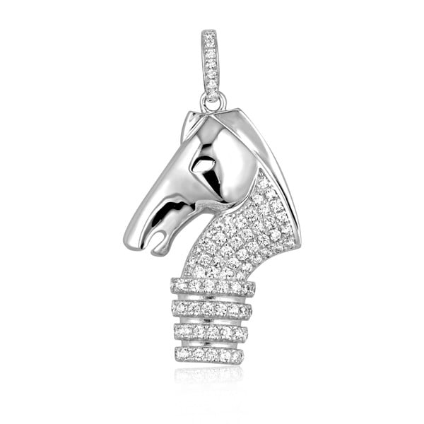 Strieborný prívesok s bielymi zirkónmi Swarovski Elements Crystals Horseman