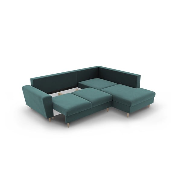 Zamatová rozkladacia/s úložným priestorom rohová pohovka v petrolejovej farbe (pravý roh/do L) Kyoto – Cosmopolitan Design-image-3