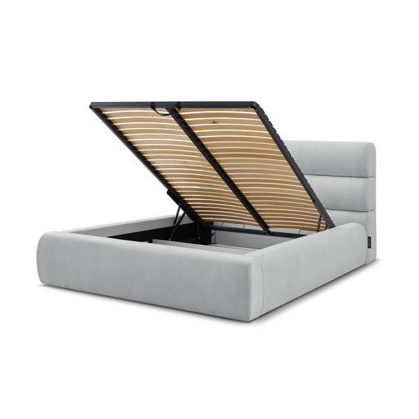 Svetlosivá čalúnená dvojlôžková posteľ s úložným priestorom s roštom 160x200 cm Jagna – Bobochic Paris-image-4