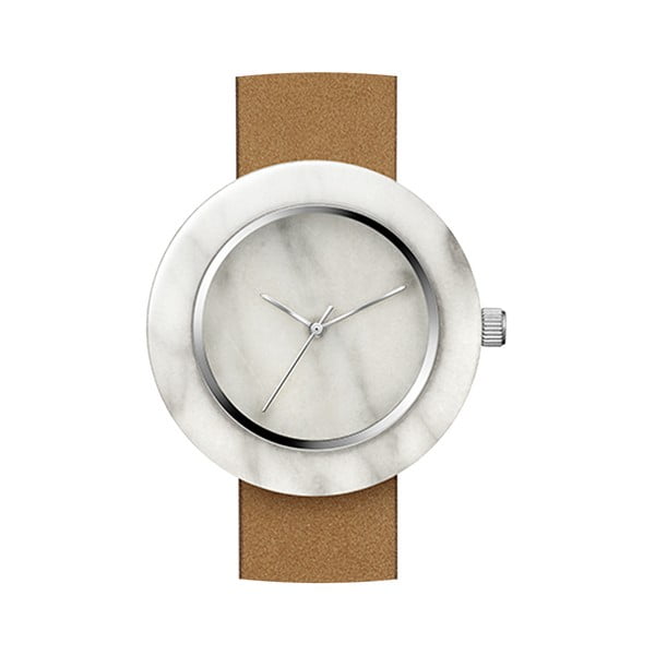 Biele mramorové hodinky s hnedým remienkom Analog Watch Co. Marble