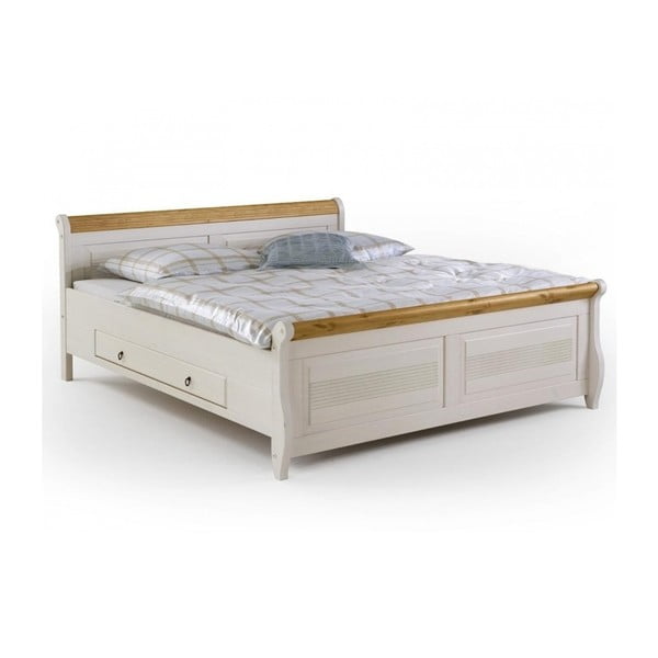 Biela posteľ z borovicového dreva s úložným priestorom SOB Harald, 160 x 200 cm