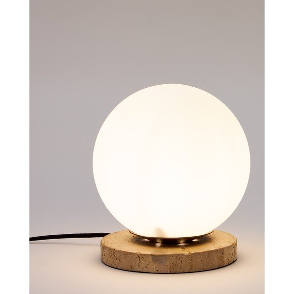 Biela stolová lampa so skleneným tienidlom (výška 22 cm) Malachi – Kave Home-image-3