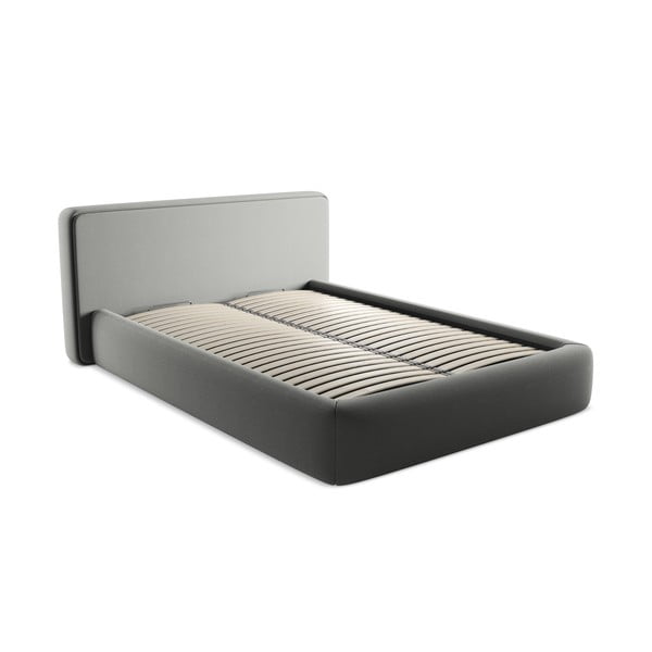 Sivá čalúnená dvojlôžková posteľ s úložným priestorom s roštom 140x200 cm Kiana – Makamii