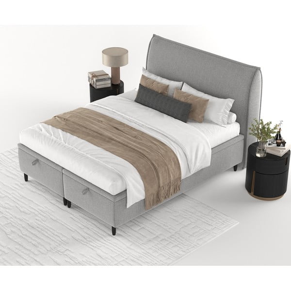 Svetlosivá čalúnená dvojlôžková posteľ s úložným priestorom 160x200 cm Pearl – Maison de Rêve-image-3