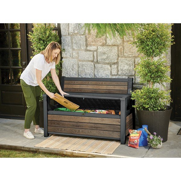 Tmavohnedá plastová záhradná lavica Deco – Keter-image-4