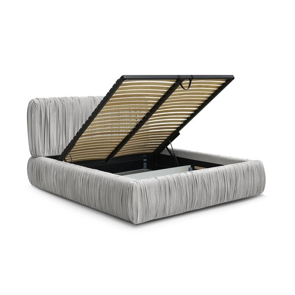 Sivá čalúnená dvojlôžková posteľ s úložným priestorom s roštom 160x200 cm Blair – Bobochic Paris-image-3