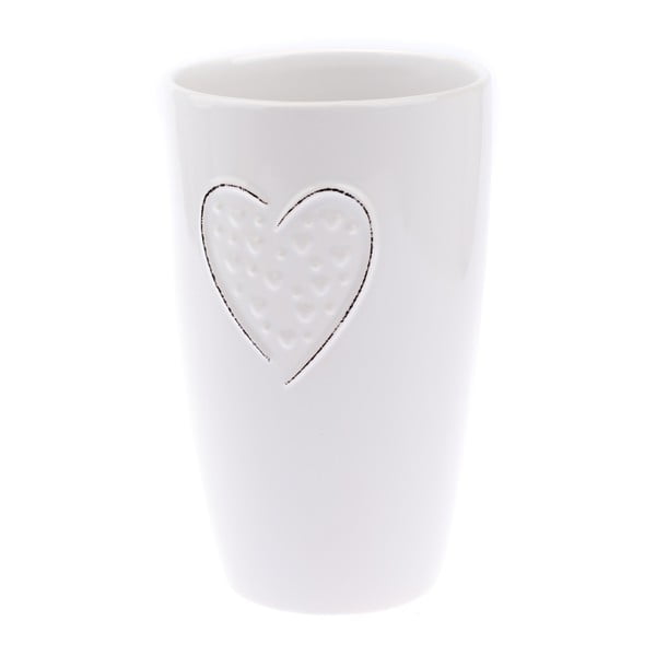 Biela keramická váza Dakls Hearts Dots, výška 22 cm