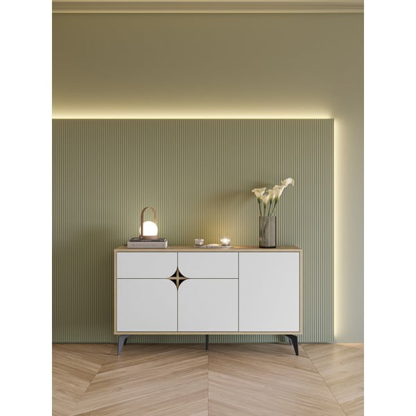 Nízka komoda v dekore duba v bielo-prírodnej farbe 140x79 cm Nola – Marckeric-image-1