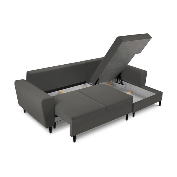 Tmavosivá menčestrová rozkladacia/s úložným priestorom rohová pohovka (pravý roh/s leňoškou) Kyoto – Cosmopolitan Design-image-3