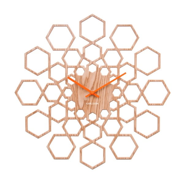 Nástenné hodiny v drevenom dekore Karlsson Sunshine Hexagon