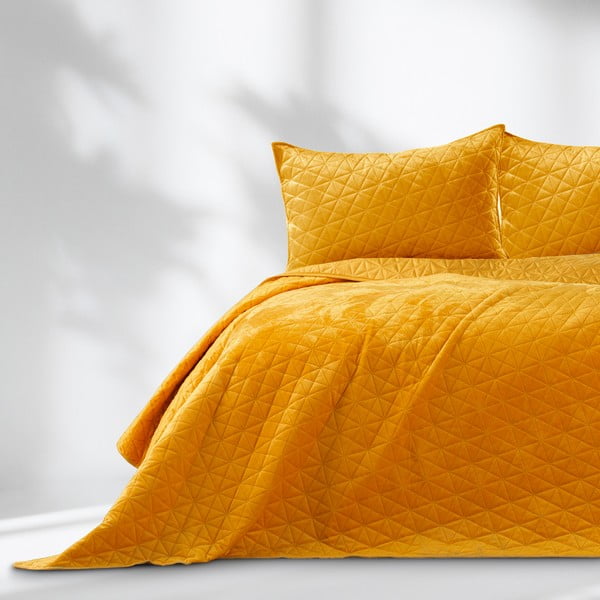 Žltý zamatový prešívaný pléd 220x240 cm Laila – Restilo