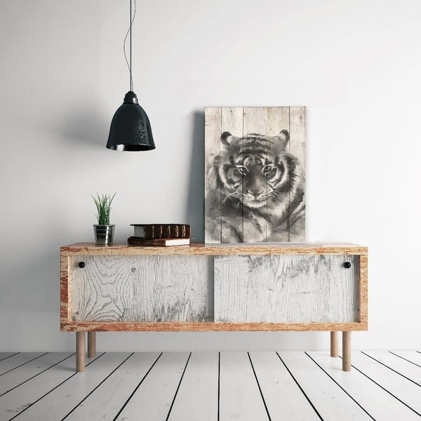 Drevená nástenná dekoratívna ceduľa Surdic Watercolor Tiger, 40 × 60 cm-image-1